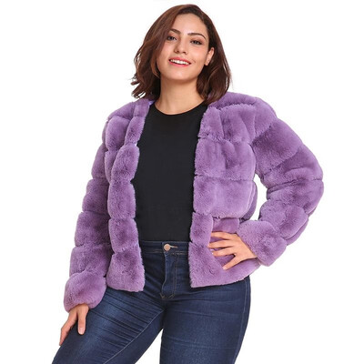

Women Plus Size Faux Fur Coat Jacket Long Sleeves V Neck Warm Winter Solid Furry Casual Overcoat Outwear