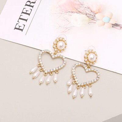 

1Pair New Rhinestone Cute Circle Round Heart Earings Fashion Jewelry For Women Drop Earing Brincos Gift Party