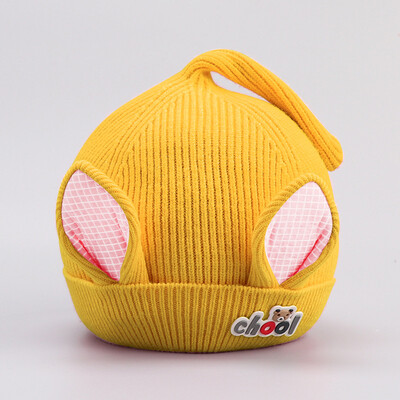 

Korean version of autumn&winter baby childrens new knitted cotton sleeve hat rabbit ears letter cartoon fashion single hat