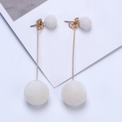 

Fashion 1 Pair Women Ball Double-Sided Earrings Hairy Fluffy Ball Long Earrings Long Dangle Jewelry Charm