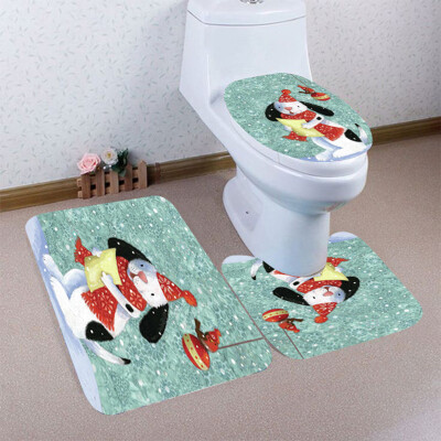 

〖Follure〗3PCS Christmas Bathroom Non-Slip Pedestal Rug Lid Toilet Cover Bath Mat Set