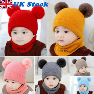 

Toddler Kids Baby Boy Girl Fur Pom Hat Winter Warm Knit Bobble Beanie Cap Scarf