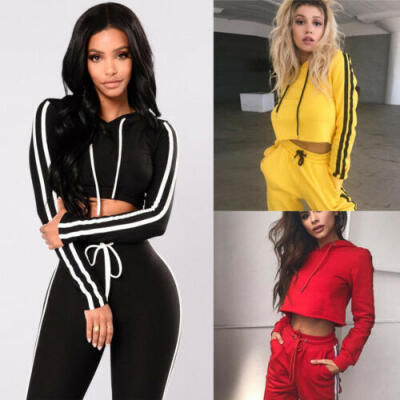 

USA 2Pcs Women Tracksuit Hoodies Sweatshirt Pants Sets Sport Wear Casual Suits