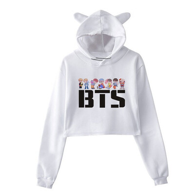 

2018 BTS Love Yourself Bt21 K Pop Women Sweatshirts Bts Hoodies Pullover Harajuku Clothing long sleeve Crop tops Jimin Clothes