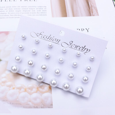 

EK782 Trendy 12 pairsset Cute Triangle Crystal Heart Stud Earrings for Women Ball Simulated Pearl Flower Earring Set brincos