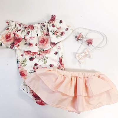 

3PCS Newborn Baby Girl Clothes Floral Romper JumpsuitSkirtHeadband Outfit Set