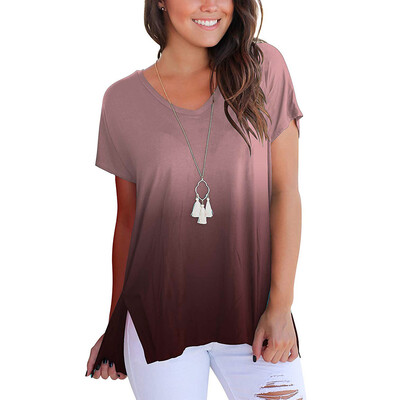 

Nomeni Womens Short Sleeve V-Neck Gradient Colour Loose Casual Tee T-Shirt Tops