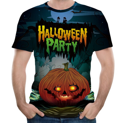 

Toponeto Halloween Men Pumpkin 3D Print O-Neck Short Sleeve T Shirt Tops Blouses