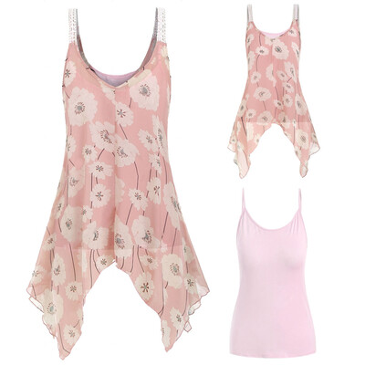 

Roseonmyhand 2PC Plus Size Fashion Women Floral Printed Sleeveless Camis Tank Up Tops BLouse