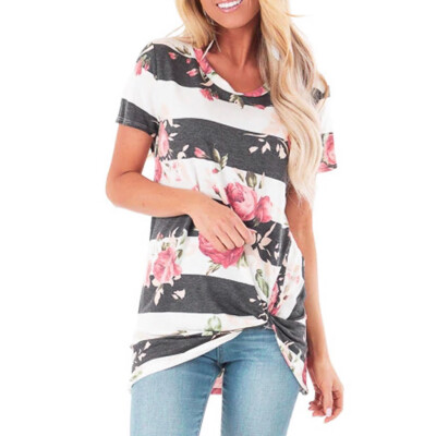 

Nomeni Fashion Womens Ladies Short Sleeve Flowers Print Knot Tee Casual Summer Tops