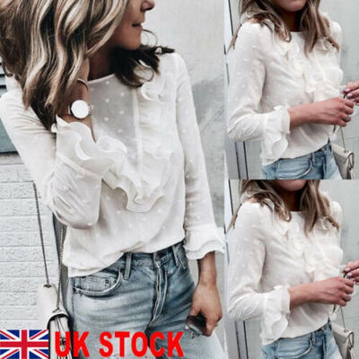 

UK Womens Long Sleeve Loose Blouse Casual Shirt Ladies Chiffon Tops T-Shirt