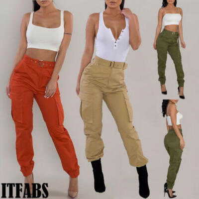 

UK Women Stylish Combat Cargo Pants Sport Outdoor Casual Loose Trousers Jeans