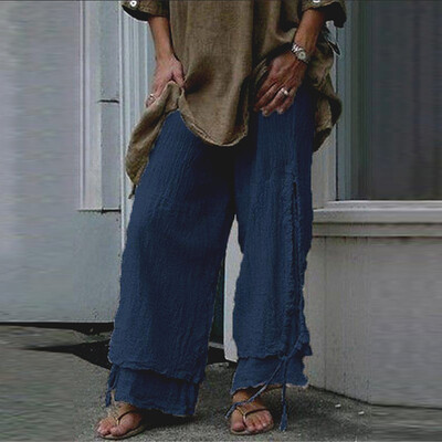 

Womens Baggy Flared Plus Size Loose Pants Long Wide Leg Elastic Waist Trousers