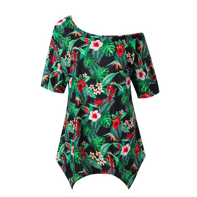 

Nomeni Women Summer Floral Printing Shirt Cold Shoulder Casual Tops Blouse