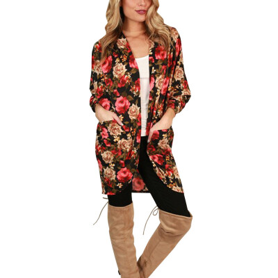 

Toponeto Women Floral Print Chiffon Loose Shawl Kimono Cardigan Top Cover up Shirt Blouse