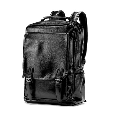 

Simple fashion double shoulder bag Korean version of schoolbag computer bag mens leather backpack buckle backpack