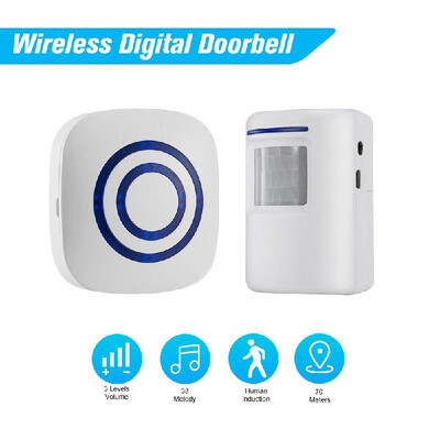 

Wireless Digital Doorbell with 1Transmitter 1Receiver with PIR Sensor Infrared Induction Alarm Welcome Guests Body Door Bell wit