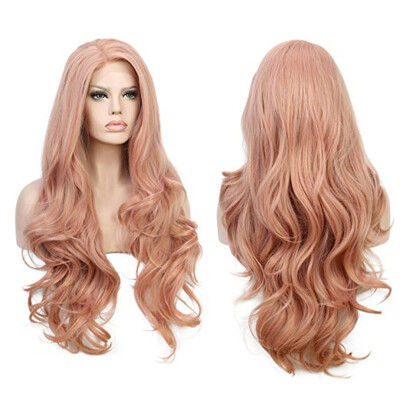 

〖Follure〗New Womens Fashion Wig Pink Synthetic Hair Long Wigs Wave Curly WigCap