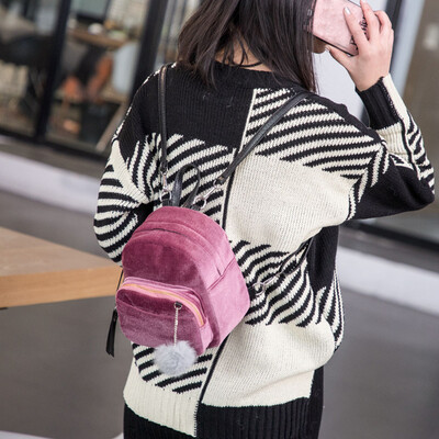 

Tailored Mini Fur Ball Backpack Fashion Shoulder Bag Solid Women Girls Travel School Bags