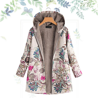 

Women Winter Warm Fleece Lined Hooded Jacket Parka Floral Coat Jacket Outwear