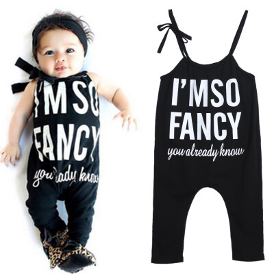 

Baby Toddler Kids Letter Print Suspender Rompers Jumpsuit Bodysuit