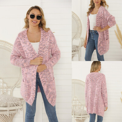 

Tailored Women Casual Solid long Sleeve Pocket Knitted Sweater Loose Cover Up Cardigan