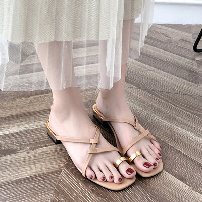 

Fashion slip-proof set toe slippers womens flat sandals for summer students comfortable flat sandals