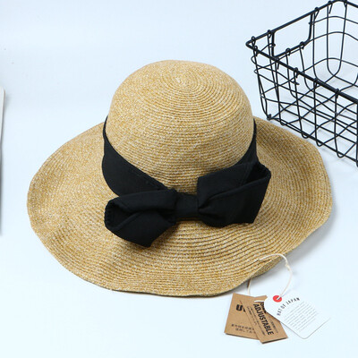 

Korean version of Japanese straw hat foldable Sun Li with bow bow hat students out of paper straw hat tide
