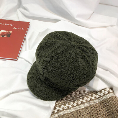 

Hat Female Autumn&Winter Thickened Warm Octagonal Cap Korean Edition Lovely Lamb Flannel Beret Student Simple Duck Tongue Cap
