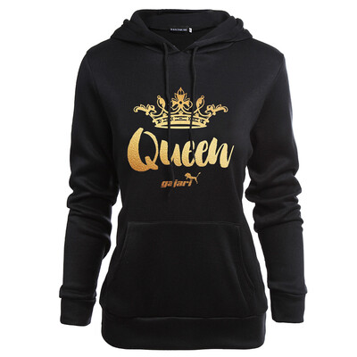 

Fashion Couple Casual Hoodie King Queen Letter Print Hooded Sweatshirt Pocket Tops Valentines Day Gift