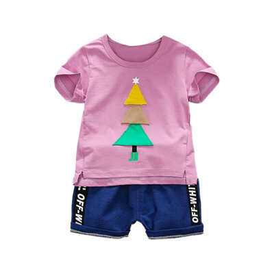

Causal Boy Clothes Set Short Sleeve Tree Print Tops Blouse T-shirtDenim Shorts Casual Outfits Sets