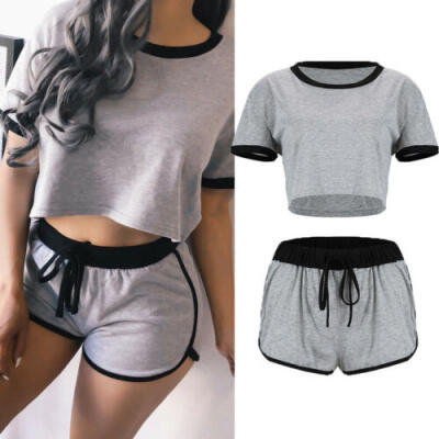 

2PCS Sexy Women Sports Romper Crop Top Shorts Jumpsuit Summer Set Outfits