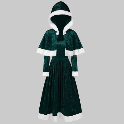 

Gobestart Womens Merry Christmas Velvet Long Sleeve O-Neck Festival Dress And Hooded Cape