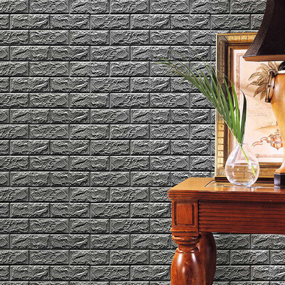 

Siaonvr PE Foam 3D Wallpaper DIY Wall Stickers Wall Decor Embossed Brick Stone Gray