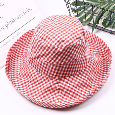 

Spring&summer visor Hat fisherman Hat Plaid casual Joker travel large brim folding fashion Hat women