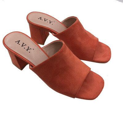 

AVY 2019 summer new retro style simple&fashionable Muller high heel one foot female sandals 7590