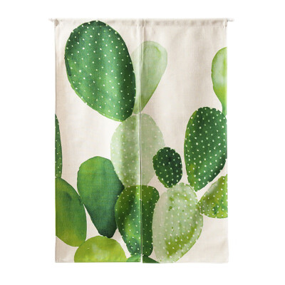 

85120cm Pastoral Watercolor Cactus Cotton And Linen Curtains Curtain Entrance Half Curtain Decoration