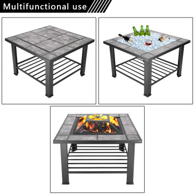 

2-in-1 30" Square Tile Top Wood Burning Outdoor Fire PitCoffee Table Ceramic Burning Grill