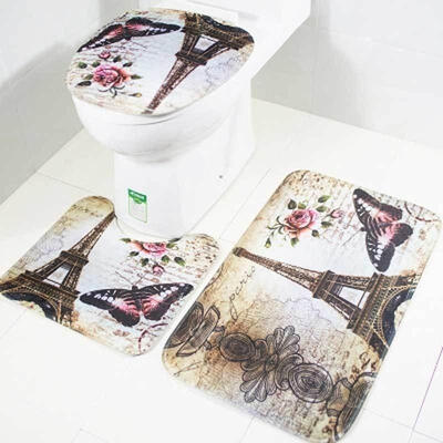

Non-Slip Bathroom Pedestal Lid Mat Toilet Rug Set Carpet Eiffel Tower 3pcsset
