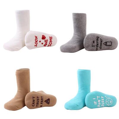

Cartoon Unisex English Letters Printed Cotton Socks Non-Slip Warm Stocking