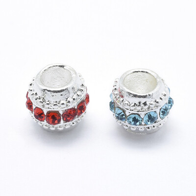 

Alloy European Beads Large Hole Beads with Grade A Rhinestone Rondelle Silver Mixed Color 10x9mm Hole 5mm