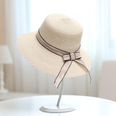 

Women Hat Summer Fall Sunscreen Bow Straw Weaving Hat Wide Brim Foldable Travel Beach Hats Suns Visor UV Protection Cap