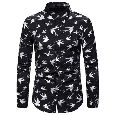 

Tailored Mens Casual Turn-down Collar Long Sleeve Shirt Gentleman Printing Wedding Tops