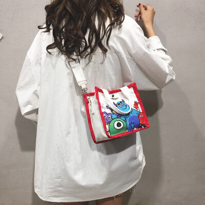 

Canvas bag female slung 2019 new Korean version of the wild cartoon print handbag casual simple wide shoulder strap bag tide