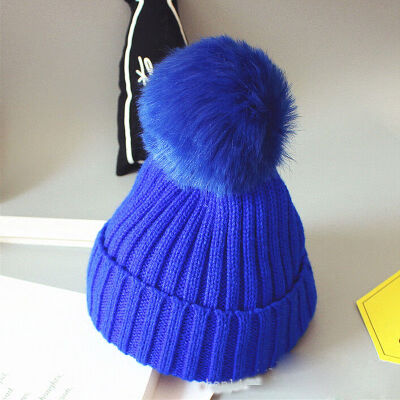 

New Women Kids Baby Mom Warm Winter Knit Beanie Fur Pom Pom Hat Crochet Ski Cap