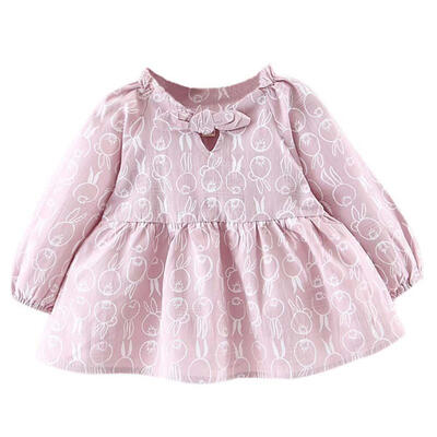 

Baby Girls Spring Dress Kids Cartoon Print Dresses Cotton Long Sleeve Princess Sundress Outfits