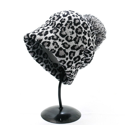 

Leopard Print Knit Beanie Pom Cap Warm Winter Skull Hat Ski Fashion Unisex New