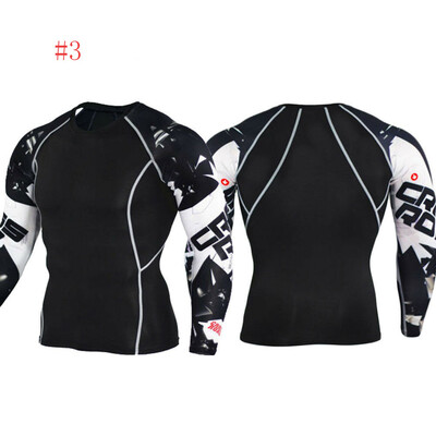 

Men Compression Printed Long Sleeve T Shirt Stretch Gym Sport Fitness Top US