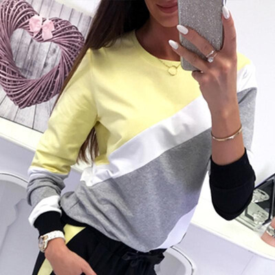 

Fashion Women Color Block Sweatshirt O Neck Long Sleeve Splice Autumn Winter Top Pullover T-Shirt