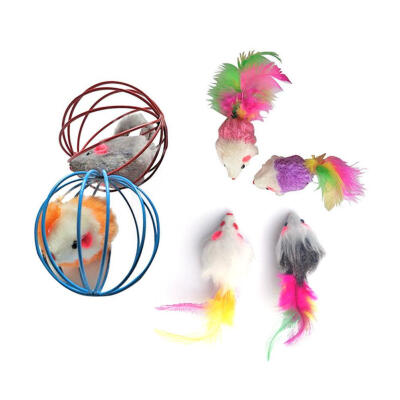 

6pcsSet Fur False Plush Mouse Cage Pet Cat Feathers Rat Interactive Toys